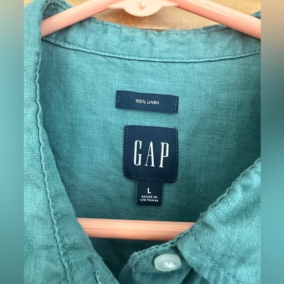 Gap 100% Linen Green Long Sleeve Button Down Shirt Size Large - Picture 3 of 8